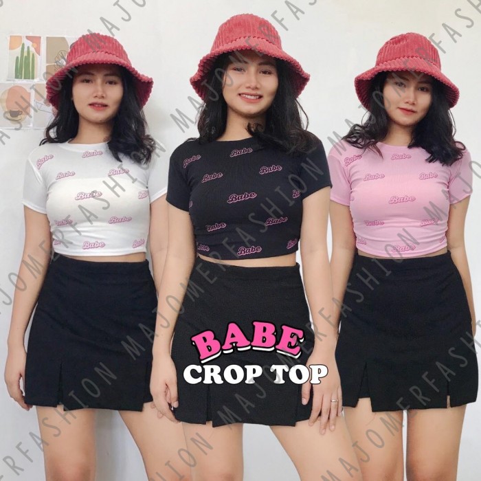 MAJOMER ® | BABE KNIT RIB CROP TOP - KAOS CROP WANITA LUCU