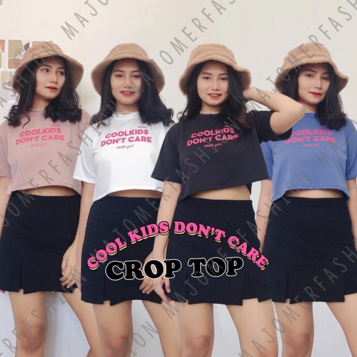 MAJOMER ® | COOL KIDS DON'T CARE OVERSIZED CROP TOP - KAOS WANITA